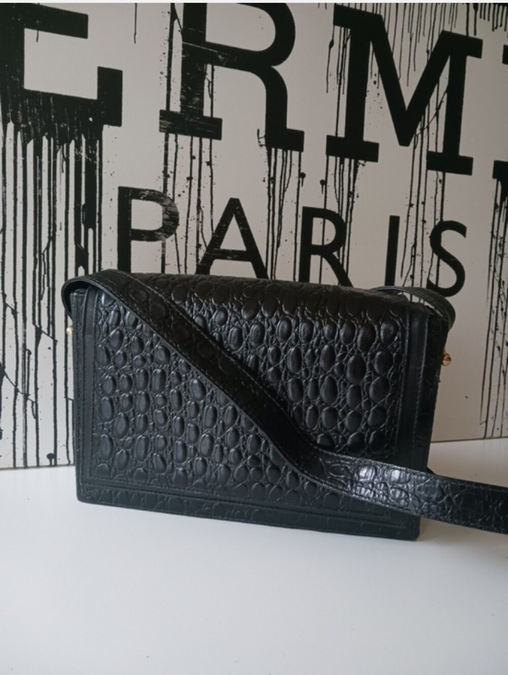 Versace, Gianni Versace Couture Vintge Black Embossed Leather Shoulder Bag